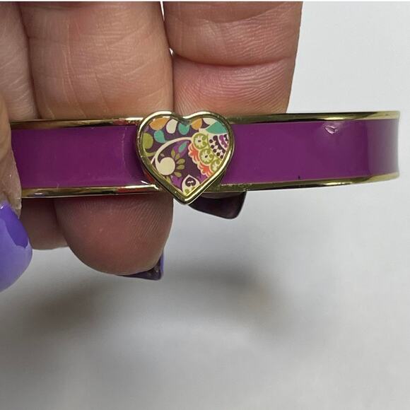 Vera Bradley bracelet bangle magenta pink raspberry paisley enamel heart hinged - Picture 1 of 12